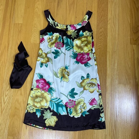 Geisha Dress Silk Floral Brown Yellow Multi (S) - Picture 5 of 9